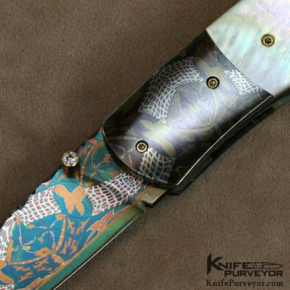 Johan Gustafsson Custom Knife Goldlip Pearl and Sole Authorship Damascus Linerlock - Image 2