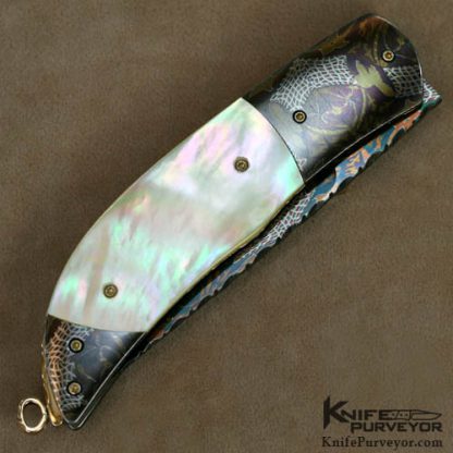 Johan Gustafsson Custom Knife Goldlip Pearl and Sole Authorship Damascus Linerlock - Image 3