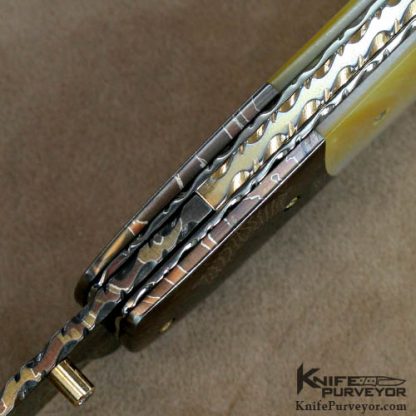 Johan Gustafsson Custom Knife Goldlip Pearl and Sole Authorship Damascus Linerlock - Image 4
