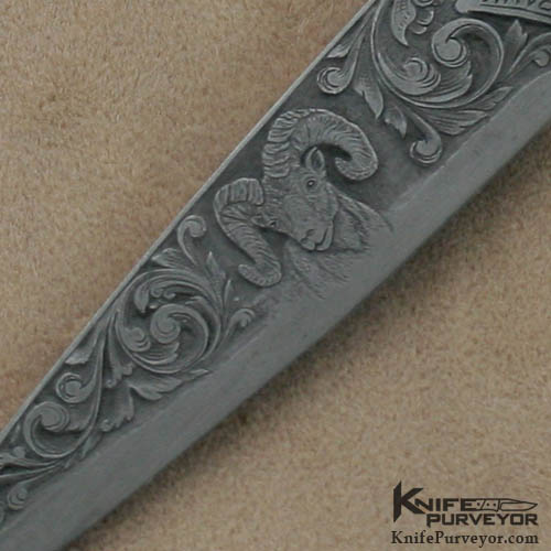 H H Frank Custom Knives Sole Authorship Engraved Bighorn Sheep Horn Lockback - Image 3