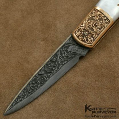 Henry Frank Custom Knife Mother of Pearl and 14Kt Gold Mini Caper Lockback - Image 2