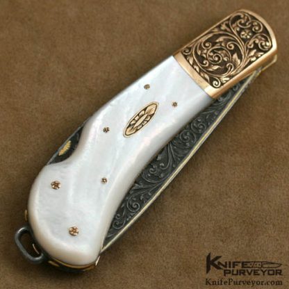 Henry Frank Custom Knife Mother of Pearl and 14Kt Gold Mini Caper Lockback - Image 3
