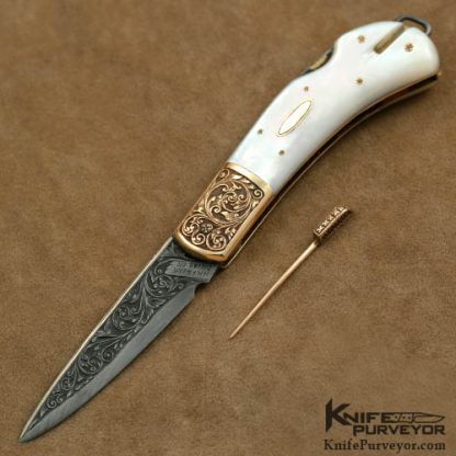 Henry Frank Custom Knife Mother of Pearl and 14Kt Gold Mini Caper Lockback