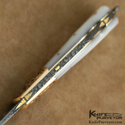Henry Frank Custom Knife Mother of Pearl and 14Kt Gold Mini Caper Lockback - Image 5