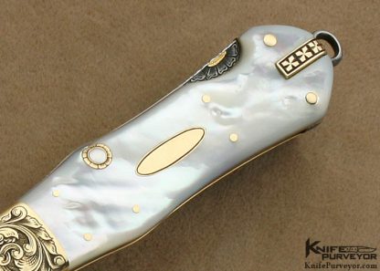 H.H. Frank Custom Knife 1982 Sole Authorship Engraved 14 Kt Gold & Mother of Pearl Shell Lockback Dagger with 14 Kt gold Toothpick - Image 9