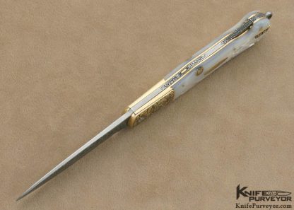 H.H. Frank Custom Knife 1982 Sole Authorship Engraved 14 Kt Gold & Mother of Pearl Shell Lockback Dagger with 14 Kt gold Toothpick - Image 6