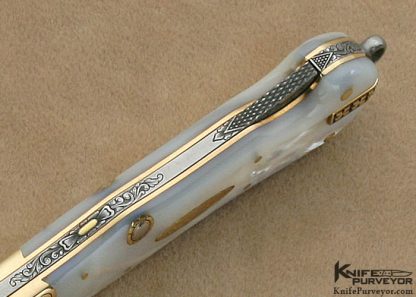 H.H. Frank Custom Knife 1982 Sole Authorship Engraved 14 Kt Gold & Mother of Pearl Shell Lockback Dagger with 14 Kt gold Toothpick - Image 7