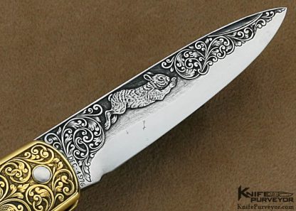 HH Frank Custom Knife Sole Authorship Engraved Brass & White Stag Lockback - Image 5