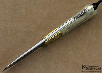 HH Frank Custom Knife Sole Authorship Engraved Brass & White Stag Lockback - Image 6