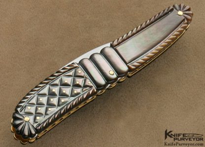 Tamonari Hamada Custom Knife Pique Black Lip Tahitian Pearl Shell Multi-Blade Slipjoint with 14Kt Gold Liners - Image 4