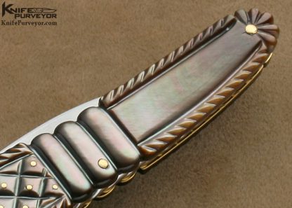 Tamonari Hamada Custom Knife Pique Black Lip Tahitian Pearl Shell Multi-Blade Slipjoint with 14Kt Gold Liners - Image 6