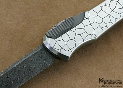 Jeff Harkins Custom Knives "Q" OTF Automatic with Damascus Blade & Cracked Mud Engraving - Image 2