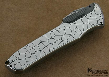 Jeff Harkins Custom Knives "Q" OTF Automatic with Damascus Blade & Cracked Mud Engraving - Image 3