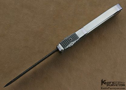 Jeff Harkins Custom Knives "Q" OTF Automatic with Damascus Blade & Cracked Mud Engraving - Image 4