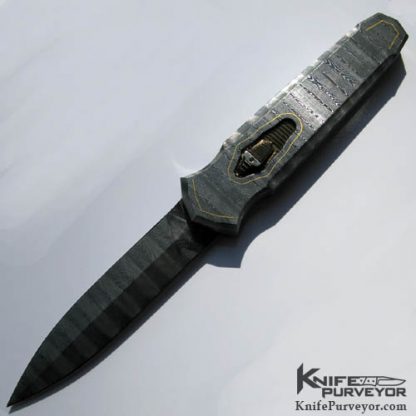 Jeff Harkins Custom Knife 24Kt Gold Inlayed Jerry Rados Damascus Triton