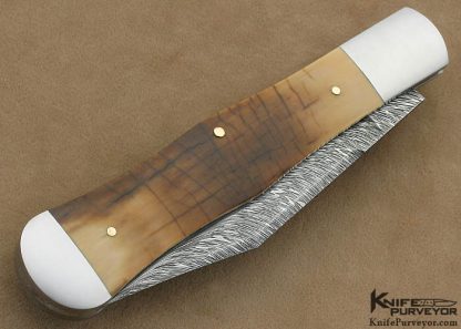 Harvey Dean Custom Knife Sole Authorship "Feather" Pattern Damascus Coke Bottle Slip Joint - Image 3