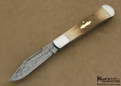 Harvey Dean Custom Knife Sole Authorship "Feather" Pattern Damascus Coke Bottle Slip Joint