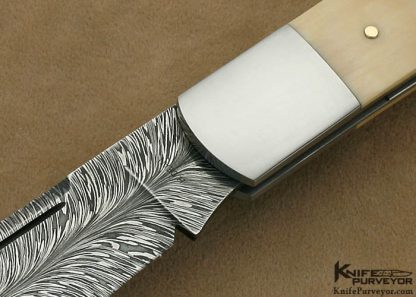 Harvey Dean Custom Knife Sole Authorship "Feather" Pattern Damascus Coke Bottle Slip Joint - Image 2