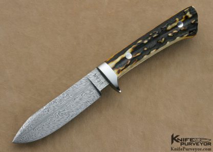 Harvey Dean Custom Knives Sole Authorship Damascus & Amber Stag  "Harvey's Favorite" Hunter
