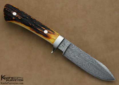 Harvey Dean Custom Knives Sole Authorship Damascus & Amber Stag  "Harvey's Favorite" Hunter - Image 7