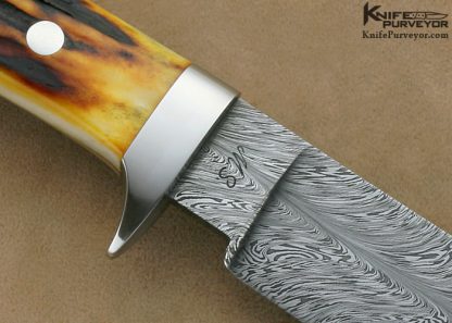 Harvey Dean Custom Knives Sole Authorship Damascus & Amber Stag  "Harvey's Favorite" Hunter - Image 8