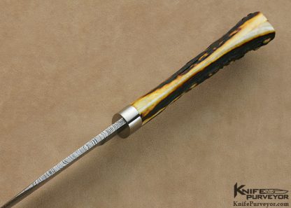 Harvey Dean Custom Knives Sole Authorship Damascus & Amber Stag  "Harvey's Favorite" Hunter - Image 3
