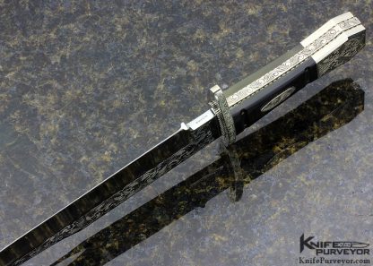 Harvey McBurnette Custom Knife Sole Authorship Engraved Polished Horn with Mirror Polished 440C Steel - Image 6
