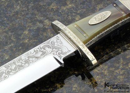 Harvey McBurnette Custom Knife Sole Authorship Engraved Polished Horn with Mirror Polished 440C Steel - Image 2