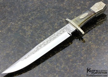 Harvey McBurnette Custom Knife Sole Authorship Engraved Polished Horn with Mirror Polished 440C Steel