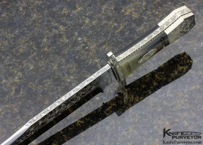 Harvey McBurnette Custom Knife Sole Authorship Engraved Polished Horn with Mirror Polished 440C Steel - Image 5