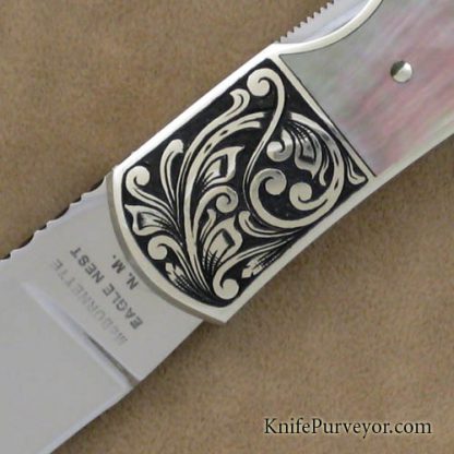 Harvey McBurnette Custom Knife Sole Authorship Engraved Blacklip Pearl Lockback - Image 2