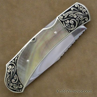Harvey McBurnette Custom Knife Sole Authorship Engraved Blacklip Pearl Lockback - Image 3