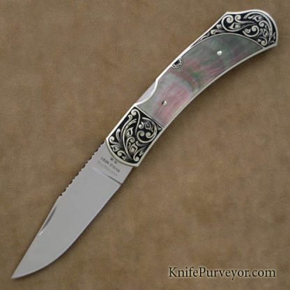 Harvey McBurnette Custom Knife Sole Authorship Engraved Blacklip Pearl Lockback