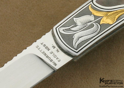 Harvey McBurnette Custom Knife Engraved Black Lip Tahitian Pearl Shell Interframe Front Lock - Image 2
