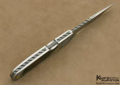 Harvey McBurnette Custom Knife Engraved Black Lip Tahitian Pearl Shell Interframe Front Lock - Image 4