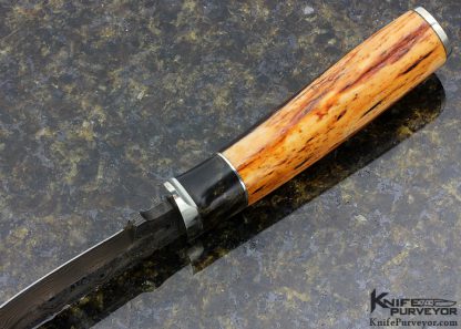 Herb Derr Custom Knife Damascus, Dyed Maple & Amber Stag Hunter - Image 5