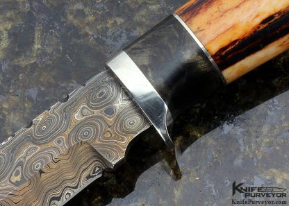 Herb Derr Custom Knife Damascus, Dyed Maple & Amber Stag Hunter - Image 2