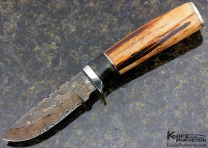 Herb Derr Custom Knife Damascus, Dyed Maple & Amber Stag Hunter