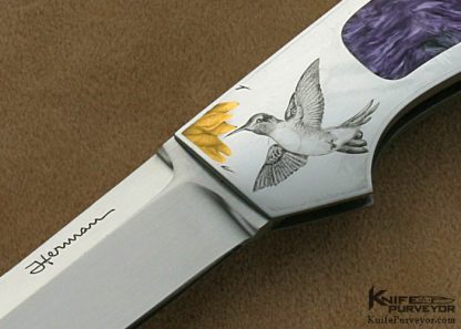 Tim Herman Custom Knives Sole Authorship Engraved Charoite Interframe Lockback - Image 2