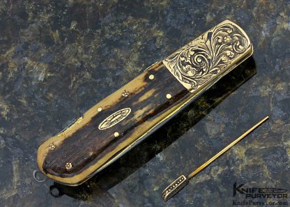 H.H. Frank Custom Knife Sole Authorship Engraved 14 Kt Gold Lockback with 14 Kt Gold Toothpick - Image 3