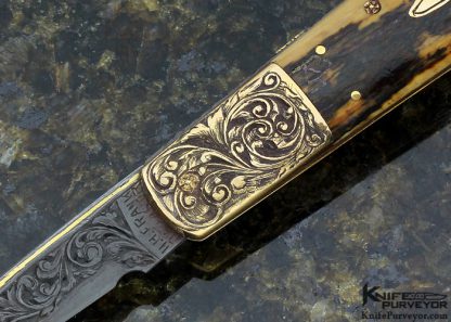 H.H. Frank Custom Knife Sole Authorship Engraved 14 Kt Gold Lockback with 14 Kt Gold Toothpick