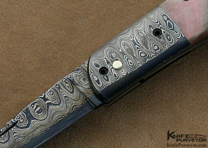 Rick Hinderer Custom Knife Blacklip Tahitian Pearl Shell & Sole Authorship San Mai Damascus Linerlock - Image 2