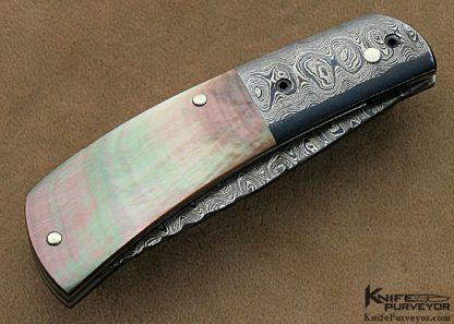 Rick Hinderer Custom Knife Blacklip Tahitian Pearl Shell & Sole Authorship San Mai Damascus Linerlock - Image 3