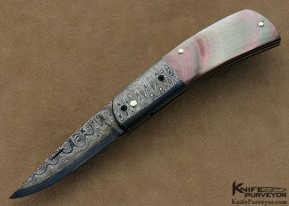 Rick Hinderer Custom Knife Blacklip Tahitian Pearl Shell & Sole Authorship San Mai Damascus Linerlock