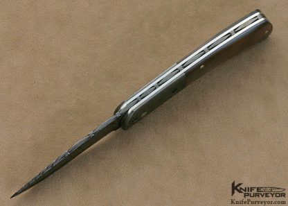Rick Hinderer Custom Knife Blacklip Tahitian Pearl Shell & Sole Authorship San Mai Damascus Linerlock - Image 4