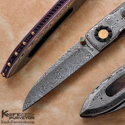 Howard Hitchmough Custom Knife Damasteel and Black Lip Pearl Linerlock - Image 2