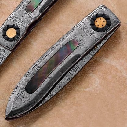 Howard Hitchmough Custom Knife Damasteel and Black Lip Pearl Linerlock - Image 3