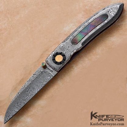 Howard Hitchmough Custom Knife Damasteel and Black Lip Pearl Linerlock