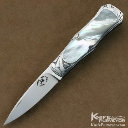 Steve Hoel Custom Knives Mother of Pearl Shell Coke Bottle Engraved by Amayak Stepanyan