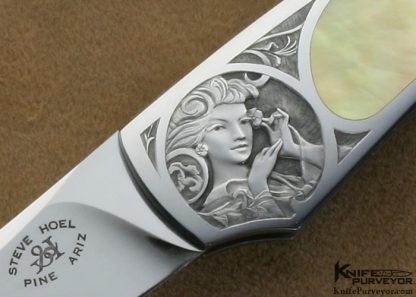 Steve Hoel Custom Knife Bryan Bridges Engraved South Sea Gold Lip Pearl Interframe Lockback - Image 2